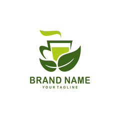 coffe green logo vector with leaf green 
