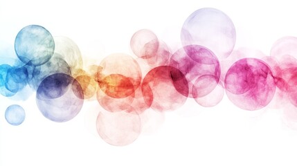 Abstract artistic background with colorful translucent circles on a white space.