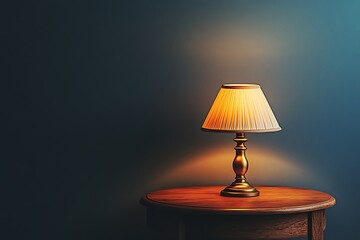 Golden Lamp on Wooden Table - A Cozy Interior Scene