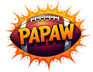 american football papaw text, retro football ball word banner poster, Retro football lettering design with ball, graffiti style sport text design, Pop art football wording background	