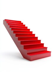 Obraz premium Vivid Red Staircase: A Modern Architectural Ascent to Success, Minimalist Design on White Background, Symbolizing Progress and Growth in Interior Space