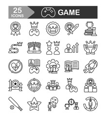 Game icon set. Gaming icon elements containing points and life bars, console, player, chess, multiplayer, casino and mobile game icons. Solid icon collection.