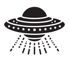 UFO Silhouette Illustration Vector with Beams of Light Clipart