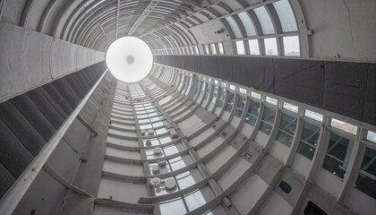 Obraz premium Modern architectural spiral viewed from below, urban design