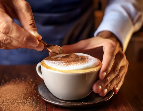 Un barista prepara un delicioso caf&eacute; con leche en la cafeter&iacute;a
