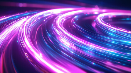 Neon light strokes in an abstract background shine and move along a circular ring motion path in animation. Fairy Rings. Illustration