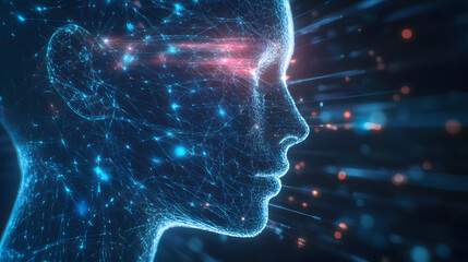 An AI system that reacts to human emotions based on physiological data, providing adaptive responses in a futuristic digital environment.