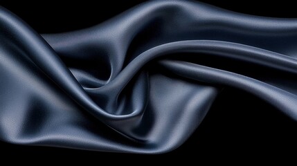 A close-up view of a dark blue satin fabric with a smooth, flowing texture.