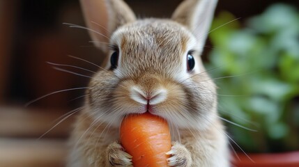 Close-up of a rabbit eating a carrot.