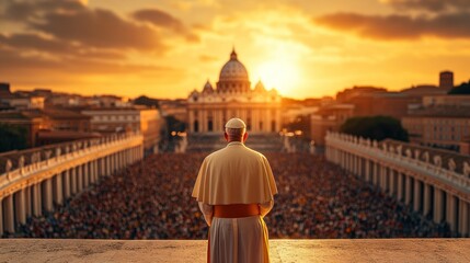 Pope greeting people with back turned to camera