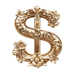 Ultra HD PNG of a dollar sign with golden flower ornaments showing wealth money isolated on transparent background