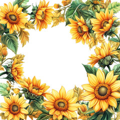 Ultra HD PNG Blooming bright vibrant sun flowers square frame great for social media post backgrounds isolated on transparent background