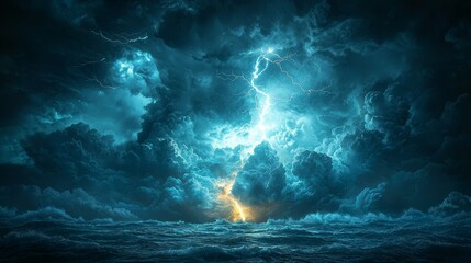 Night Cityscape with Intense Lightning Storm