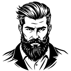 a black and white illustration of a man with a beard and mustache vector illustration