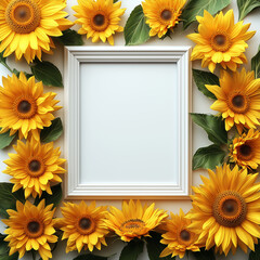 Ultra HD JPG Blooming bright vibrant sun flowers square frame great for social media post backgrounds isolated on white background