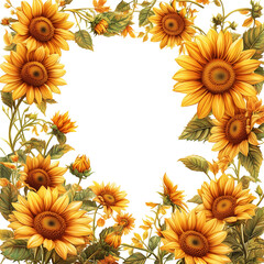 Ultra HD PNG Blooming bright vibrant sun flowers square frame great for social media post backgrounds isolated on transparent background