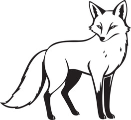 Obraz premium A Graceful Fox Standing Proudly In The Wild, A Minimalist Black And White Illustration Isolated on Transparent Background