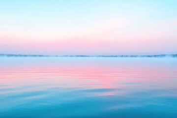 Obraz premium serene calm of tranquil river at dawn gentle ripples reflect pastel-hued sky creating soothing atmosphere complemented