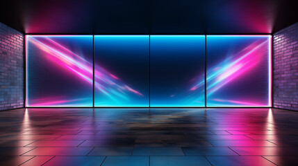 Light blue gradient, 3d, neon blue room, pink gradient studio room abstract, banner, background, angle view, no people, glow, game design, ai