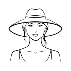 a stylish illustration of a woman wearing a sun hat, exuding elegance and charm, perfect for fashion, beauty and lifestyle concept