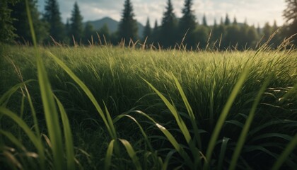 Grasses in a field at sunset. Nature background, meadow landscape. Close-up, outdoor shot.