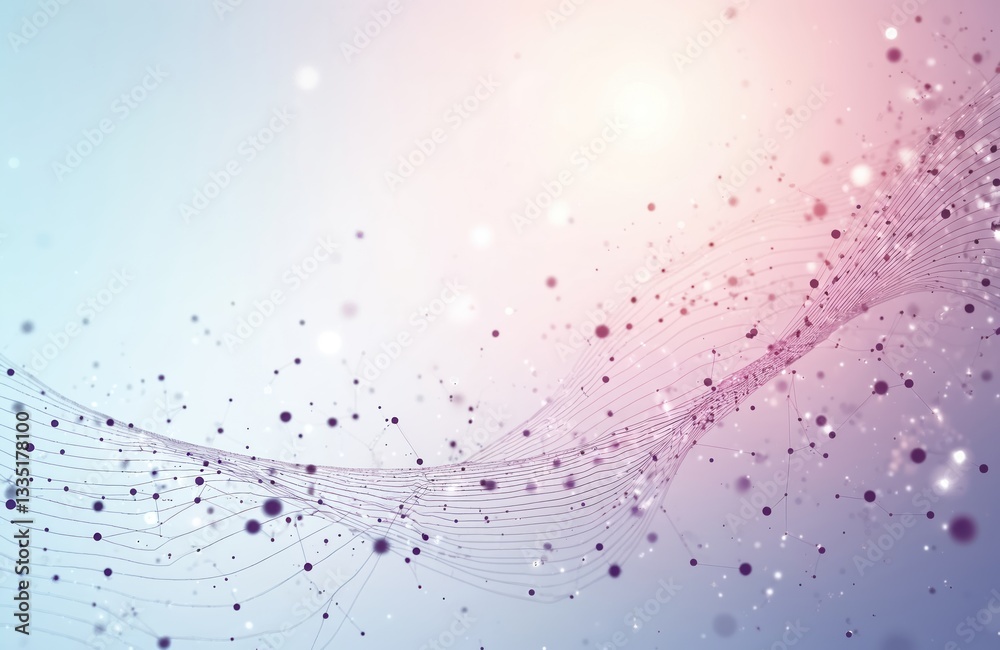 Poster Abstract background featuring connected dots, lines. Tech design with network diagram, molecular structure. Clean, sleek presentation in pastel colors. Modern, futuristic aesthetic. Scientific,