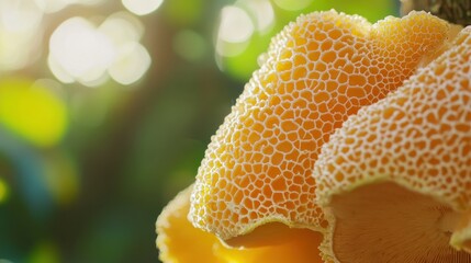 Close-up View of Unique Mushroom with Honeycomb Texture in Nature
