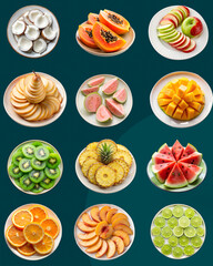 Assorted Sliced Fruits on Plates &ndash; Colorful and Fresh Presentation