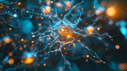 Neuron network. neural net structure. digital artificial organism. human mind cells data analysis. big science medical concept. Rooted Intelligence. Illustration