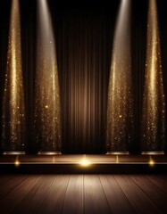 Elegant stage with golden lights and curtain backdrop for awards ceremony