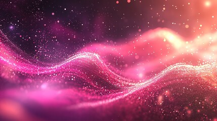 Obraz premium Abstract glowing wave background with pink and red colors, bokeh effect, particles of light on the edges,