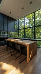 Sleek butcher block showcased in open kitchen sunlit environment realistic interior design