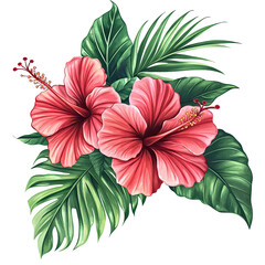 Beautiful hibiscus flower illustration vector design for summer and tropical themes art on transparent background