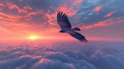 Fototapeta premium Majestic bird soaring above clouds at sunset