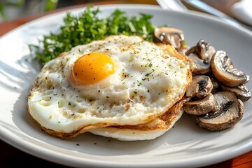 Sunny Side Up Egg with Saut&eacute;ed Mushrooms and Greens