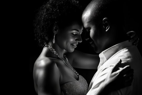 Elegant couple dancing social styles kizomba bachata semba taraxia in a monochrome image