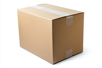 Close-Up of a Single Cardboard Box Resting on a Pure White Background with Clean Lines and Minimalist Composition Ideal for Packaging or Sustainability Imagery