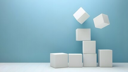 Abstract White Cubes Floating Blue Background Minimalist 3D Render