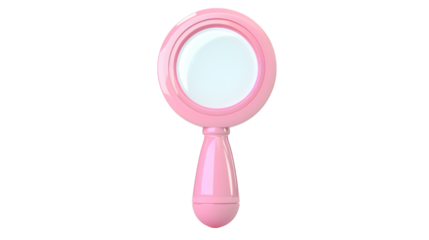 Pink magnifying glass with a circular lens 3D render icon on a white background isolated