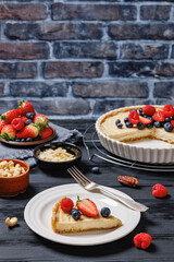 Berry tart with marzipan crust and vegan filling