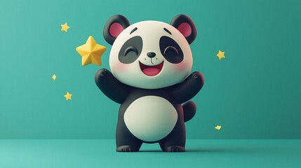 Obraz premium Cute Panda Holding Star, Studio Shot