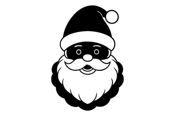 christmas santa head line art silhouette vector illustration