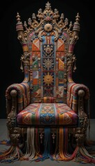 Fototapeta premium Ornate Colorful Throne with Intricate Patterns and Textures