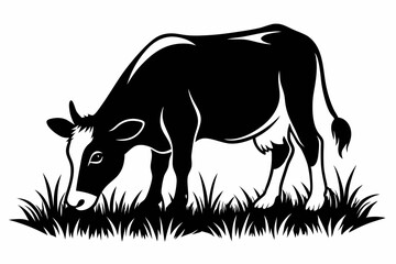cow eat grass line art silhouette vector illustration