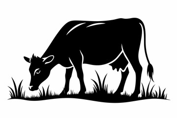 cow eat grass line art silhouette vector illustration