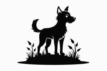 dog stand on a tree stump line art silhouette vector illustration