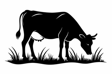 cow eat grass line art silhouette vector illustration