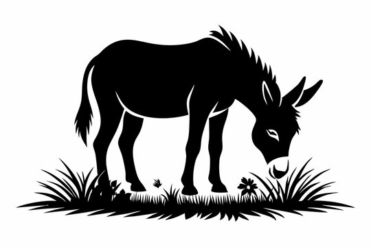 black donkey eating grass silhouette clip art preview