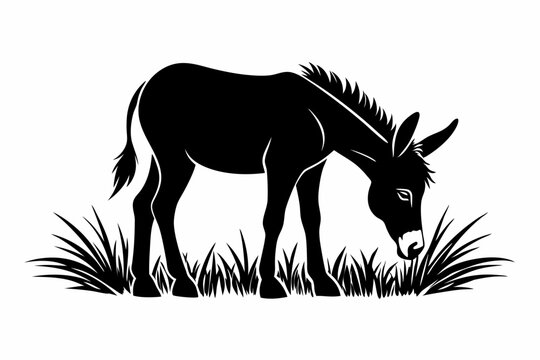 black donkey eating grass silhouette clip art preview