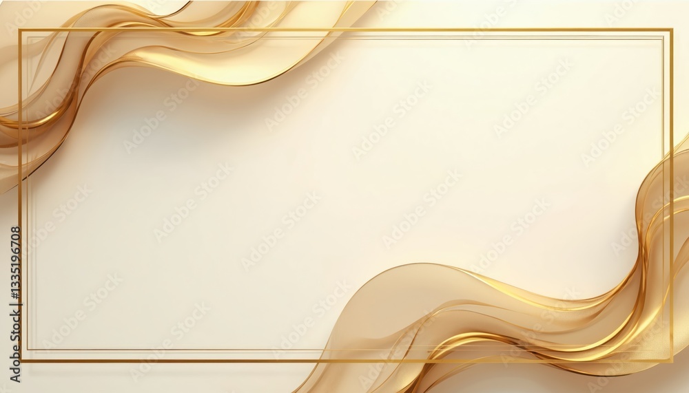 Leinwandbilder golden frame with abstract wavy pattern for picture. luxury elegant royal rectangle border on light 
